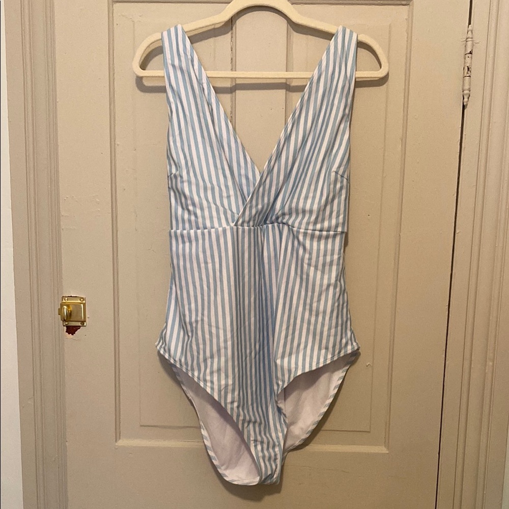 ASOS Curve Blue and White Striped One-Piece Swimsuit